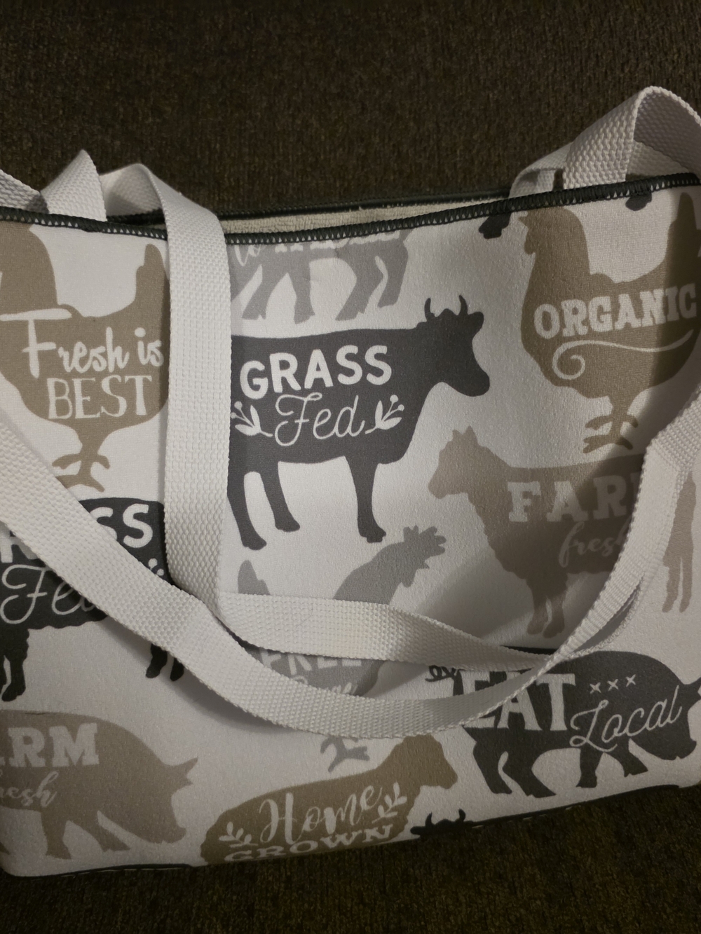 Canvas Farm Print Tote Bag in White and Tan